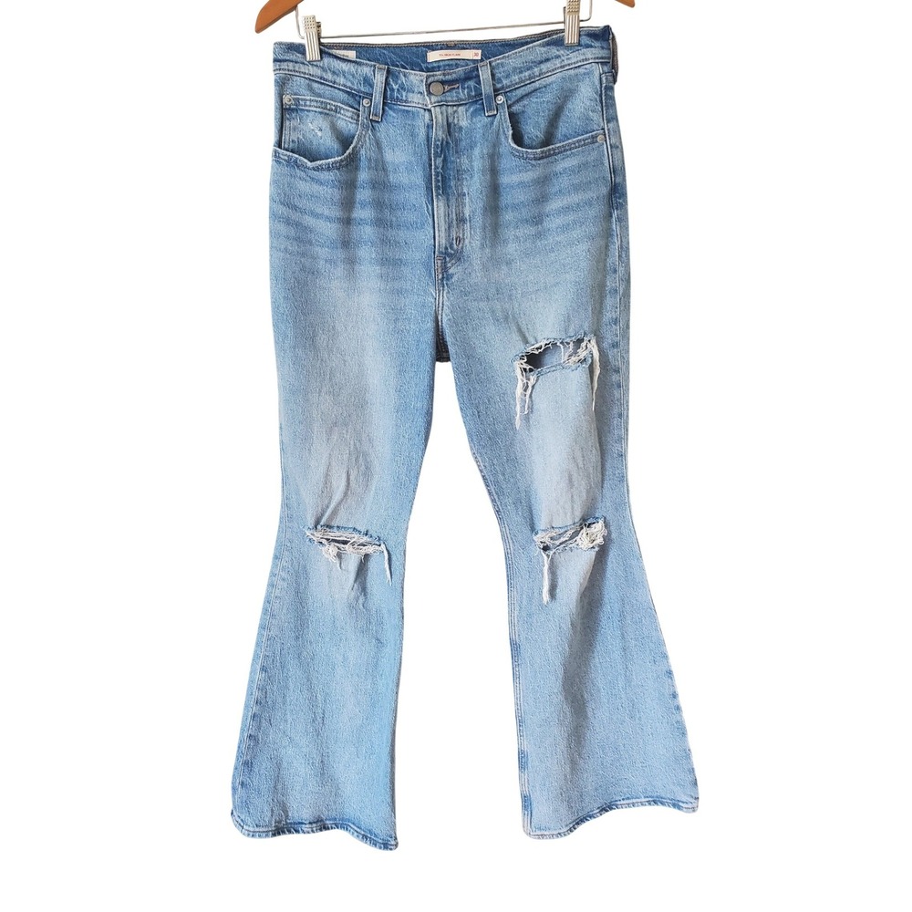 Levis Premium 70s High‎ Flare Jeans Womens 30 Light Wash Distressed Curvy